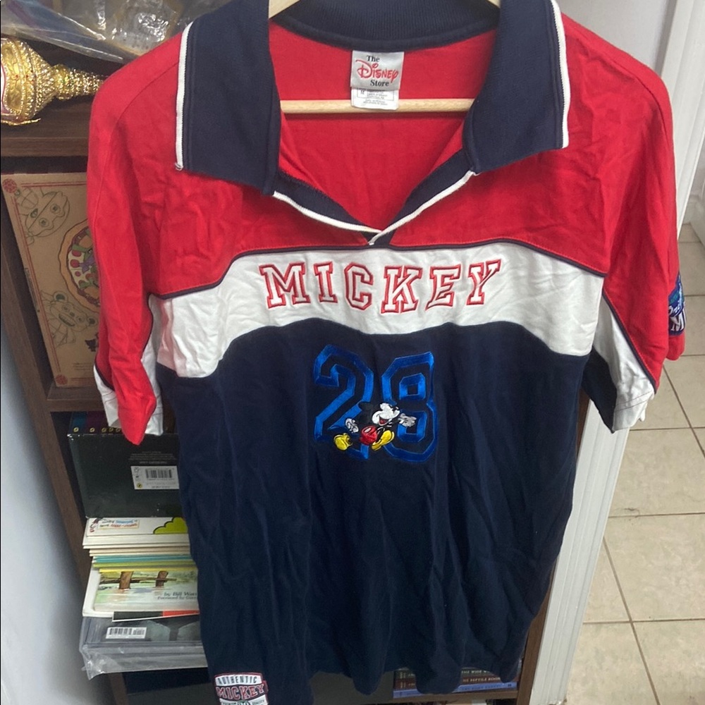 Vintage Disney Store Mickey Mouse Red and Blue Embroidered & Patch Polo Shirt